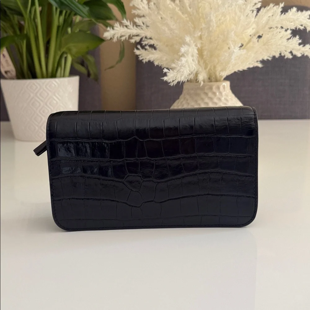 NWT Tory Burch Britten embossed chain wallet w wristlet crossbody Bag black $500